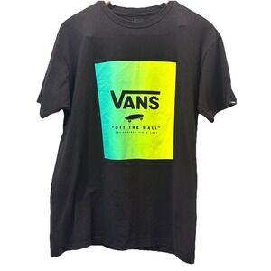 VANS Classic Fit Mens M Black/Green Ombré T Shirt Logo Skater Streetwear 90s Y2K